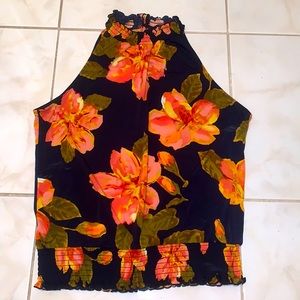 High Neck Flower Tank Top